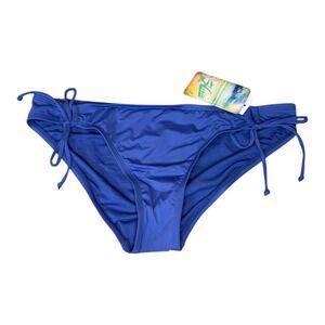 Hobie Swimsuit Bottoms Blue Ruched Side Tie‎ Bikini Bottom Large